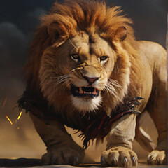 Fototapeta premium A angry lion across in field