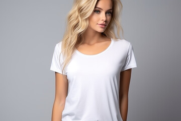 Obraz premium Woman in White Tshirt Mockup created with Generative AI