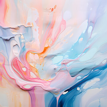 Abstract art with fluid paint strokes in pastel colours