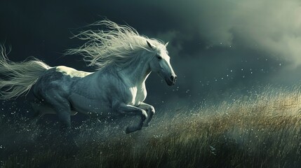 Wild horse running in a field