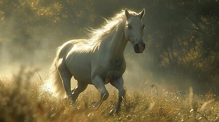 Obraz na płótnie Canvas Wild horse running in a field