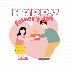Happy Father's Day. The daughter give the present to her father.