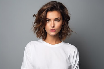 Fototapeta premium Woman in White Tshirt Mockup created with Generative AI