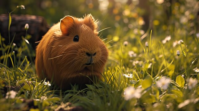 Portrait of a guinea pig outdoors