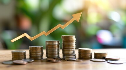 Financial development in business, showcasing increasing profit growth with upward trending graphs, currency symbols, and corporate imagery.
