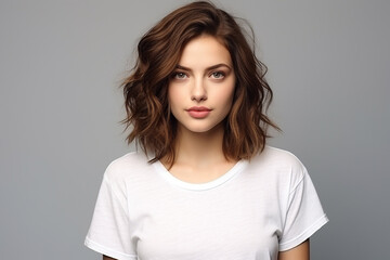 Fototapeta premium Woman in White Tshirt Mockup created with Generative AI