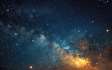 The night sky is filled with numerous twinkling stars and fluffy clouds, creating a beautiful celestial scene.