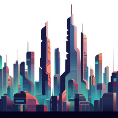 abstract future city skyline, retro illustration, flat illustration