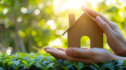 home insurance and protection, featuring a family house secured under an umbrella, symbolizing safety and security against potential risks and damages.