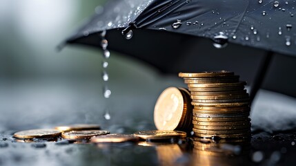 financial security and business profit, featuring currency, protective elements like a shield or umbrella, and possibly graphs or charts illustrating growth or insurance concepts.