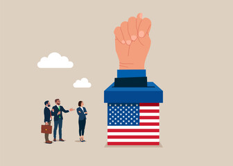 No voting. Crisis in USA. Election box. A gesture of negative decision, disapproval United States of America. Flat vector illustration