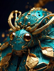 Mystical Reverie: Ethereal Beetles Portrait in Teal, Emerald, and Gold Symphony Generated with AI