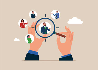 Recruitment business. Focus on customer, users or people. Marketing strategy. Flat vector illustration