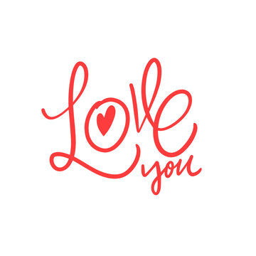 Handwritten love you text. Red color vector clipart font.
