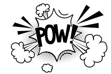 Pow bubble speech comic expression frame cartoon doodle isolated on white background. Boom explode effect, halftone decoration,