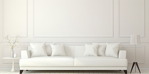 White sofa seat with interior design accents.