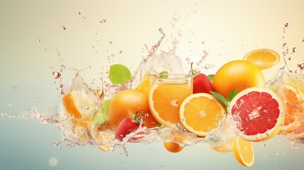 A fresh multi-fruits with a splash of water.
