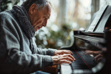 Senior Man Playing Piano Generative AI