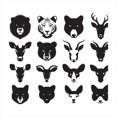 Fototapeta premium Resilient Radiance: Animal Face Silhouette Collection Glowing with the Resilience of Wildlife in Every Stroke - Wildlife Silhouette - Animal Face Vector 