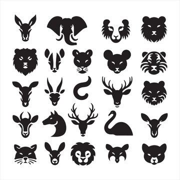 Ethereal Expressions: Set of Animal Face Silhouettes Portraying a Myriad of Emotions in the World of Wildlife - Animals Illustration - Safari Vector
