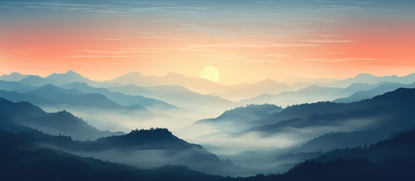 Enchanting silhouette of hills in misty sunset. © TheWaterMeloonProjec