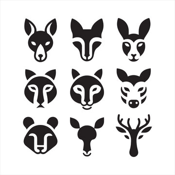 Dynamic Diversity: Wildlife Silhouette Celebrating the Rich Spectrum of Animals Face Silhouette - Wildlife Silhouette - Animal Face Vector
