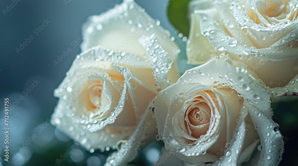 Canvas Prints Close up of white roses and water drops.