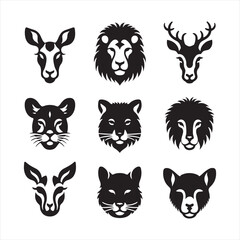 Radiant Roars: Wildlife Silhouette Echoing the Powerful Presence of Animals Face Silhouette - Wildlife Silhouette - Animal Face Vector
