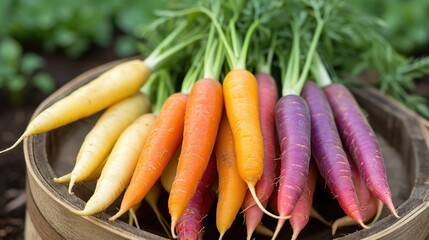 Fresh rainbow carrots picked from the garden