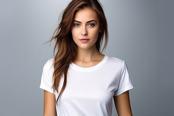 Obraz premium Woman in White Tshirt Mockup created with Generative AI