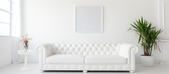 white room with a leather couch