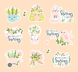 Spring stikers set. Vector illustrations - 712493959