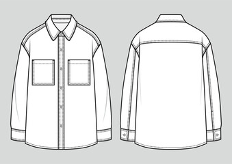 Denim shirt. Fashion sketch. Flat technical drawing. Vector illustration.