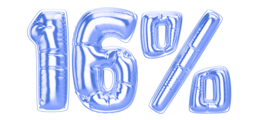 16 Percent Blue Balloon 3D Number