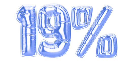 19 Percent Blue  Balloon 3D Number