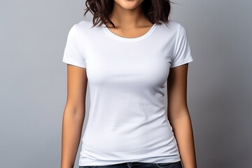 Fototapeta premium Woman in White Tshirt Mockup created with Generative AI