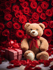 teddy bear with box and rose
