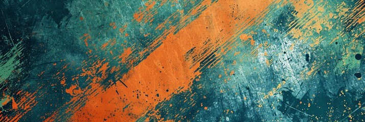 Dynamic grunge texture artwork in earthy tones of orange-brown and green, purposefully created for impactful poster and web banner applications,fitting seamlessly into the worlds of extreme sportswear - obrazy, fototapety, plakaty