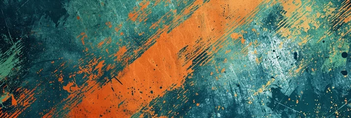 Foto op Canvas Dynamic grunge texture artwork in earthy tones of orange-brown and green, purposefully created for impactful poster and web banner applications,fitting seamlessly into the worlds of extreme sportswear © Martin