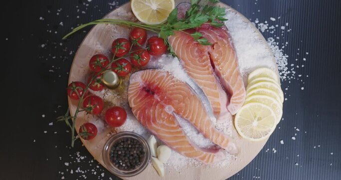 Fresh fish fillet on kitchen table