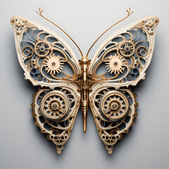 Clockwork butterfly with intricate gears. 
