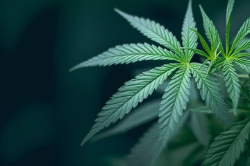 Herbal healing Cannabis leaf on dark background symbolizes natural health remedies