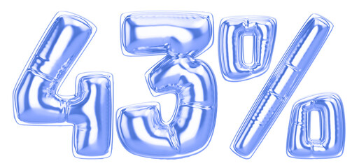 43 Percent Blue  Balloon 3D Number