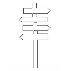  Road direction continuous one line drawing of signpost arrows to the left and right outline vector illustration 