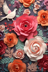 origami paper art with birds and roses