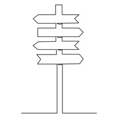  Road direction continuous one line drawing of signpost arrows to the left and right outline vector illustration 