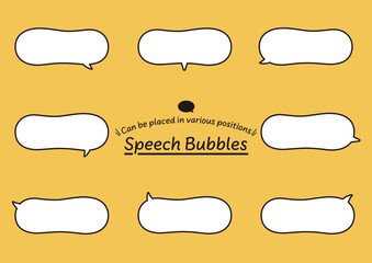 Fototapeta premium ツノの向きのバリエーションが多く配置がしやすい、線幅編集可能な歪んだ横長楕円形のベクター吹き出しセット