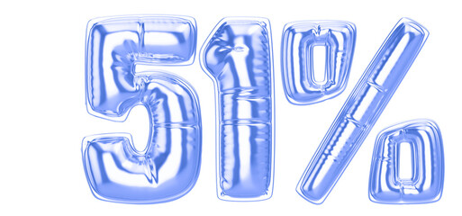 51 Percent Blue  Balloon 3D Number