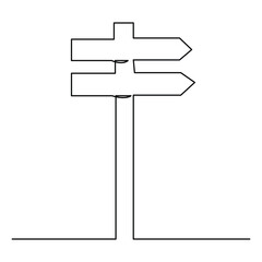  Road direction continuous one line drawing of signpost arrows to the left and right outline vector illustration 
