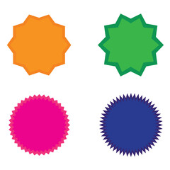 Set of vector starburst, sunburst badges. Different color. Simple flat style Vintage labels. Colored stickers. 66.11.